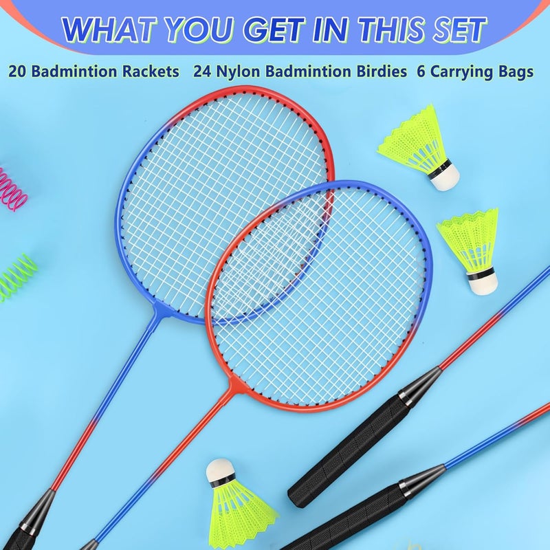 Chitidr 20 Pcs Badminton Rackets Set with 24 Shuttlecocks and 6 Carrying Bags, Sturdy Lightweight Badminton Rackets Racquet for Adults Beginners Indoor Outdoor Backyards - Image 3
